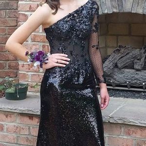 Black Sequin One Shoulder Prom Dress